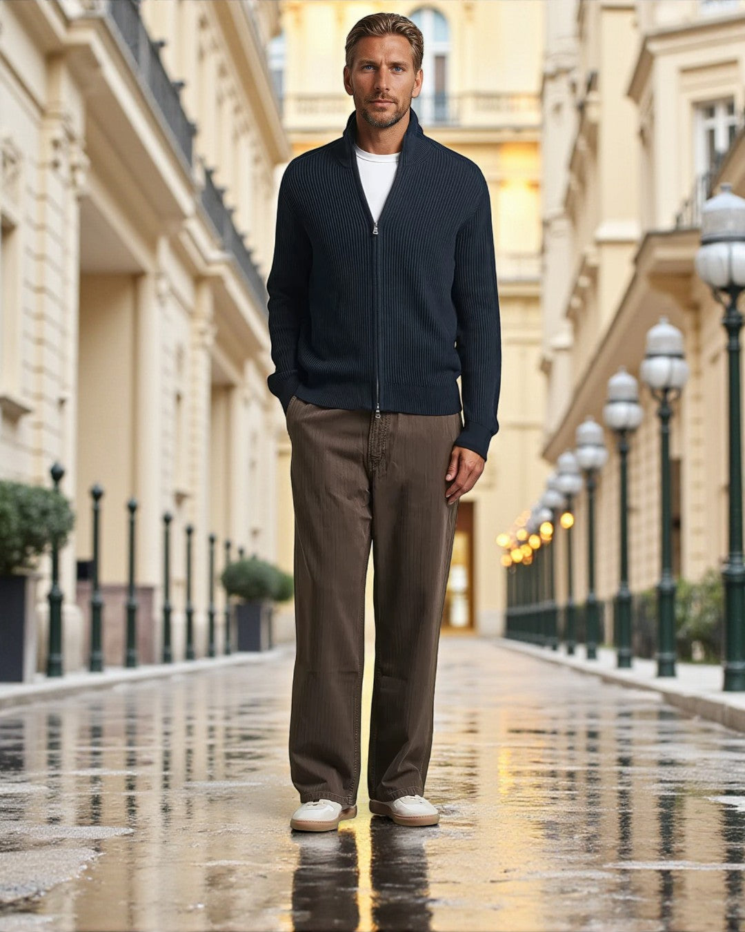 Knitted Zip Ribbed Cardigan