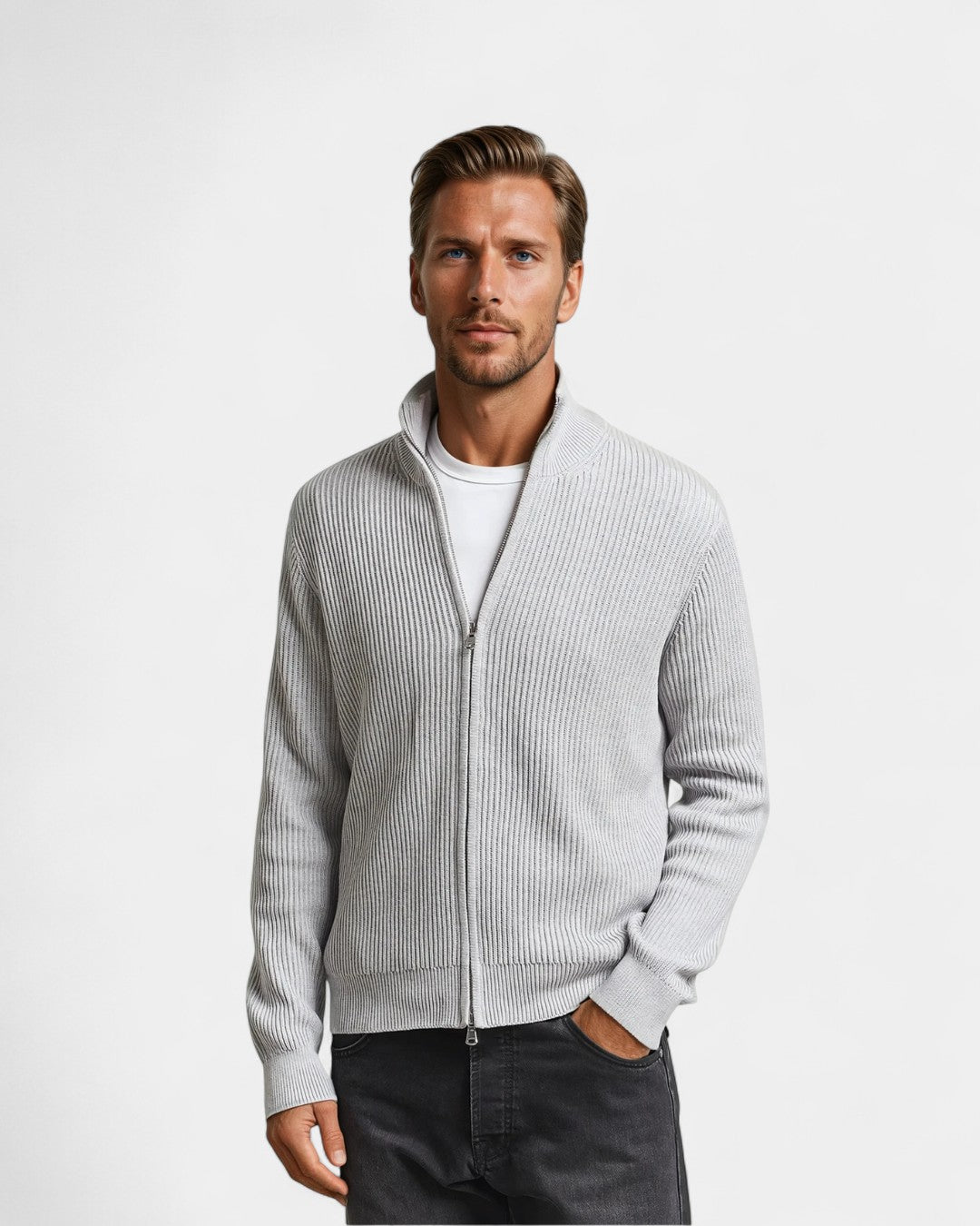 Knitted Zip Ribbed Cardigan