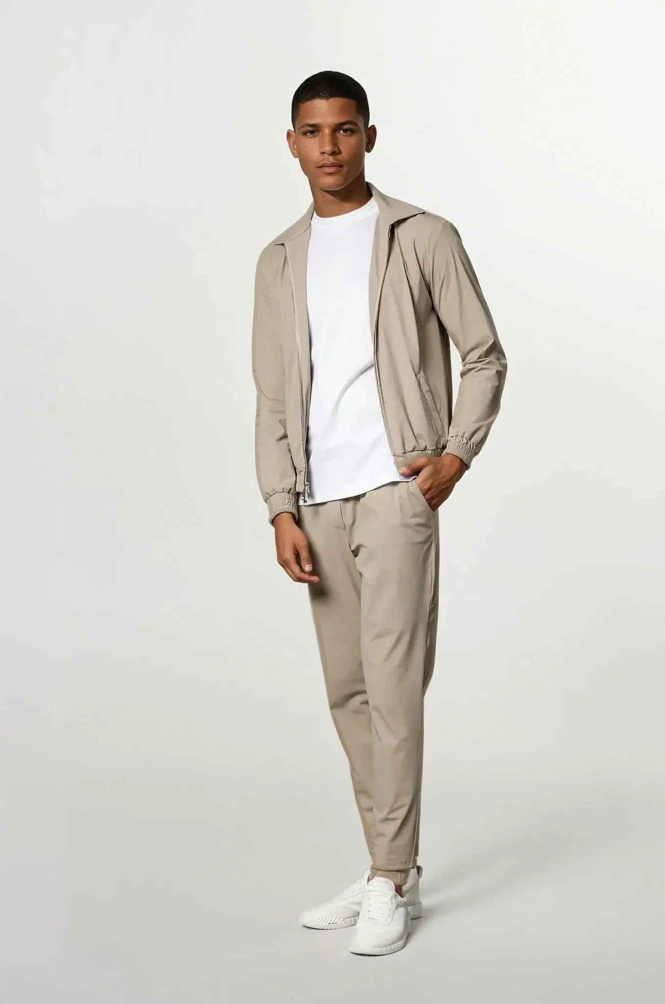 Zip-Up Tracksuit with Fold-Down Collar