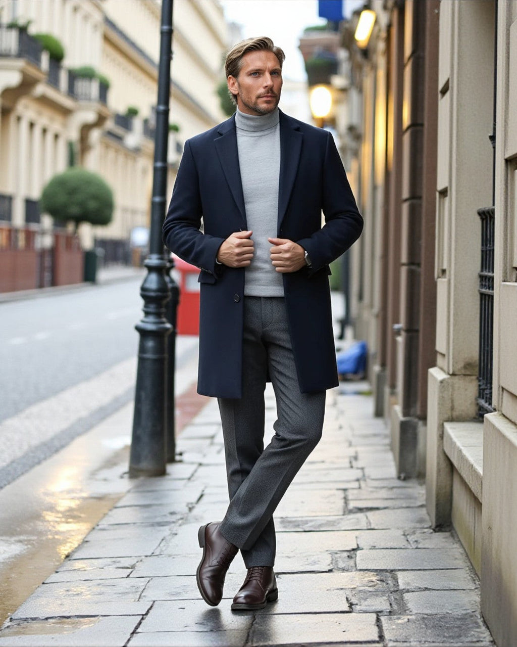 Wool Blend Tailored Overcoat