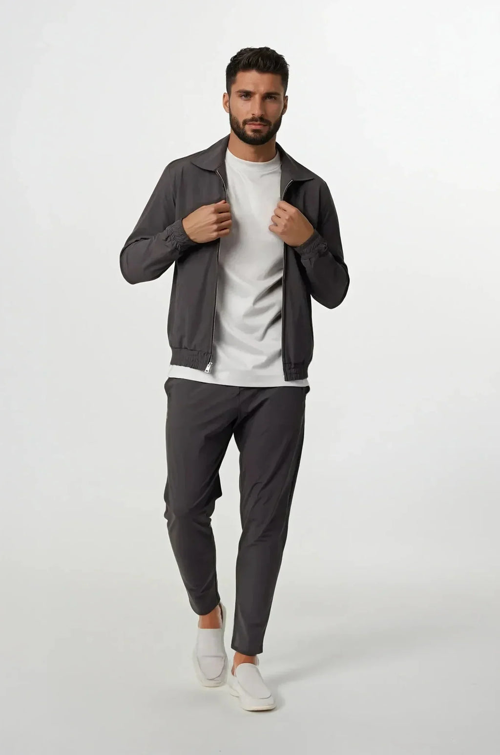 Zip-Up Tracksuit with Fold-Down Collar