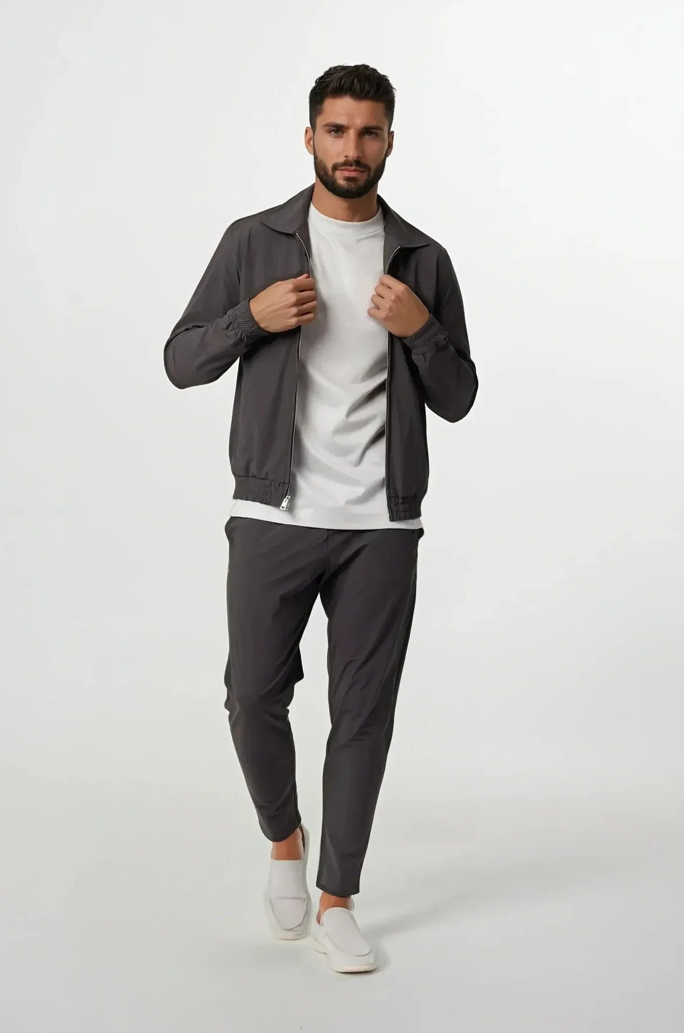 Zip-Up Tracksuit with Fold-Down Collar