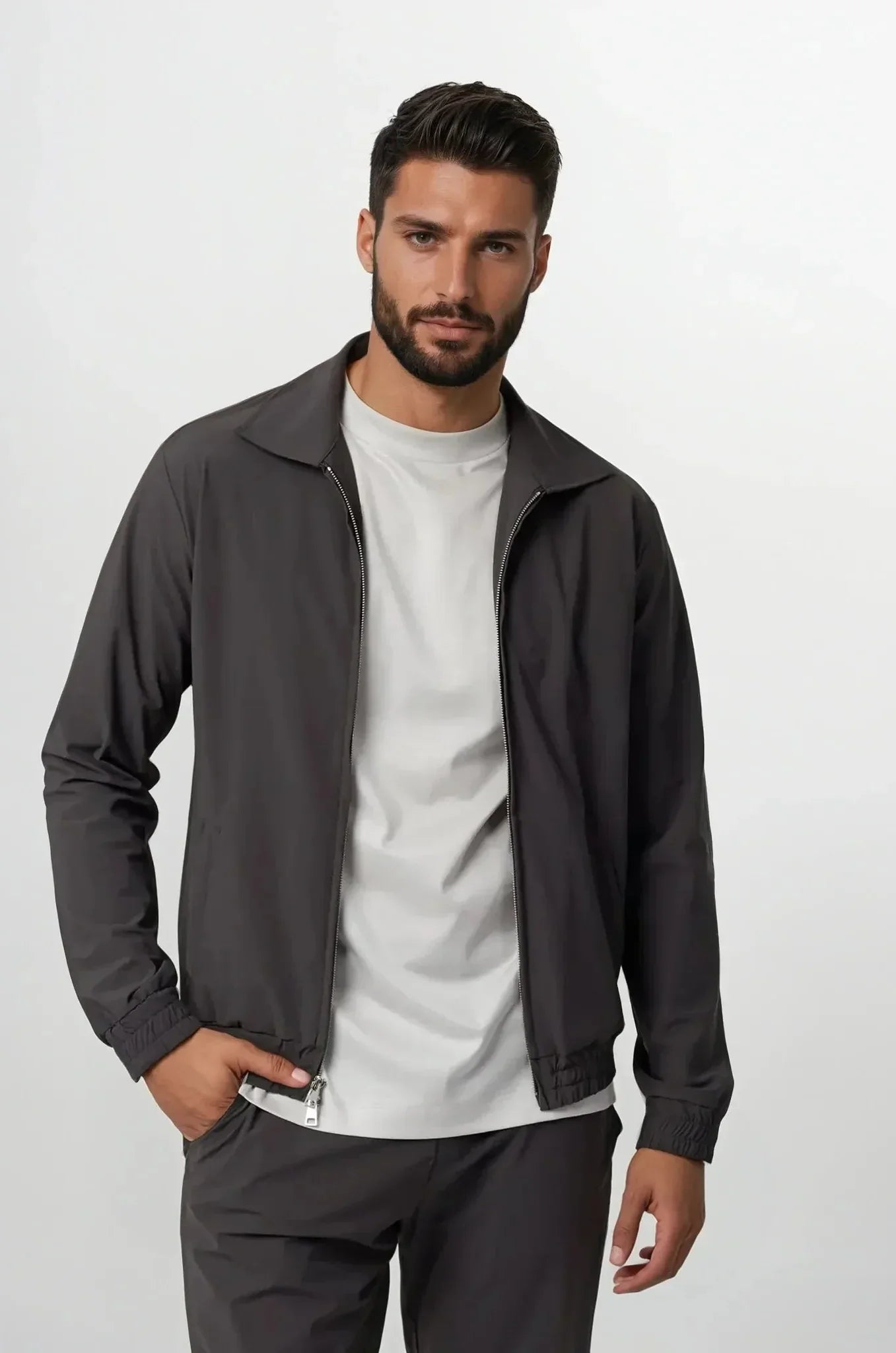 Zip-Up Tracksuit with Fold-Down Collar