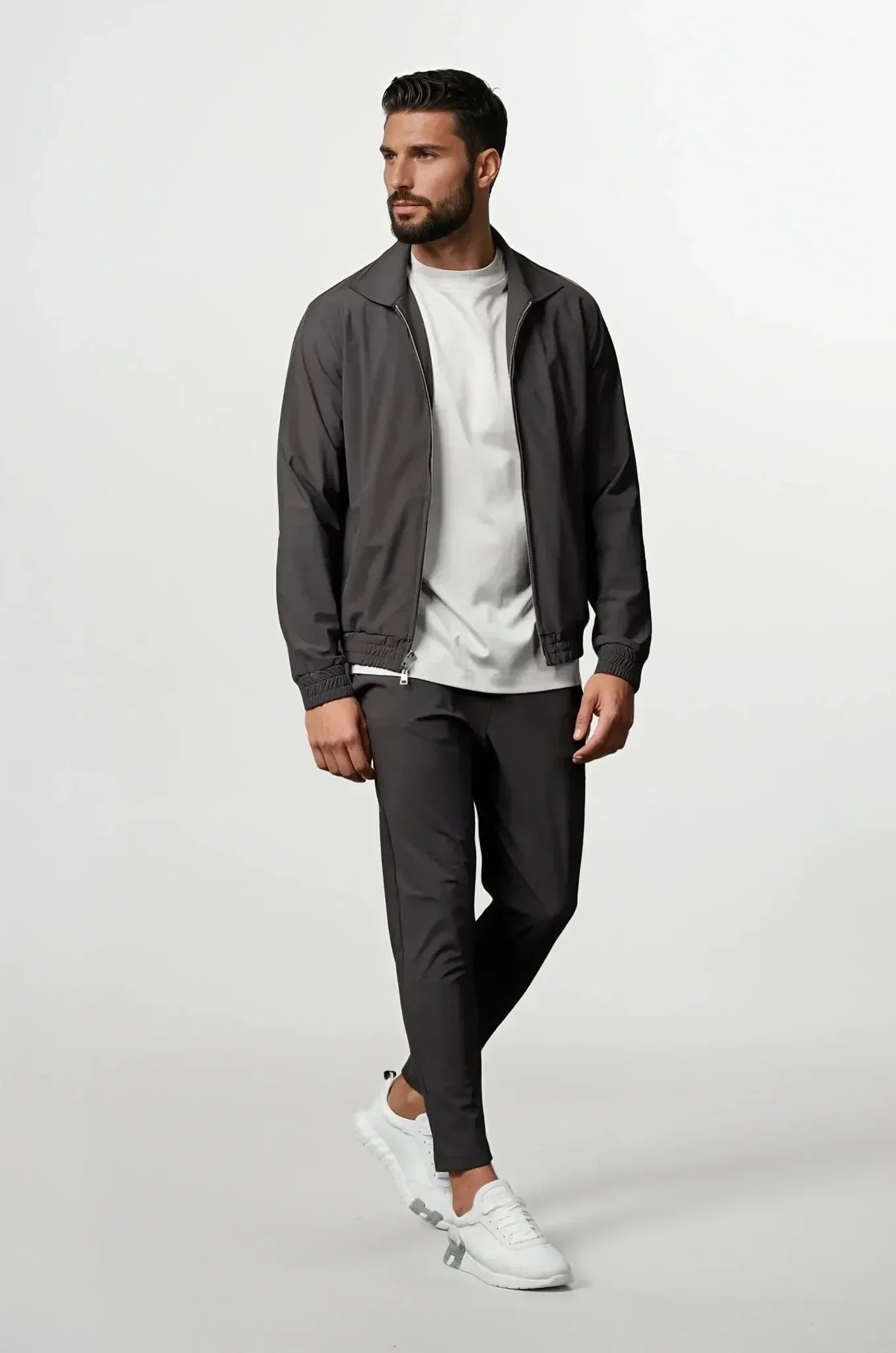 Zip-Up Tracksuit with Fold-Down Collar
