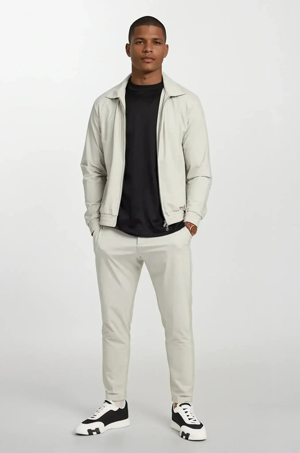 Zip-Up Tracksuit with Fold-Down Collar