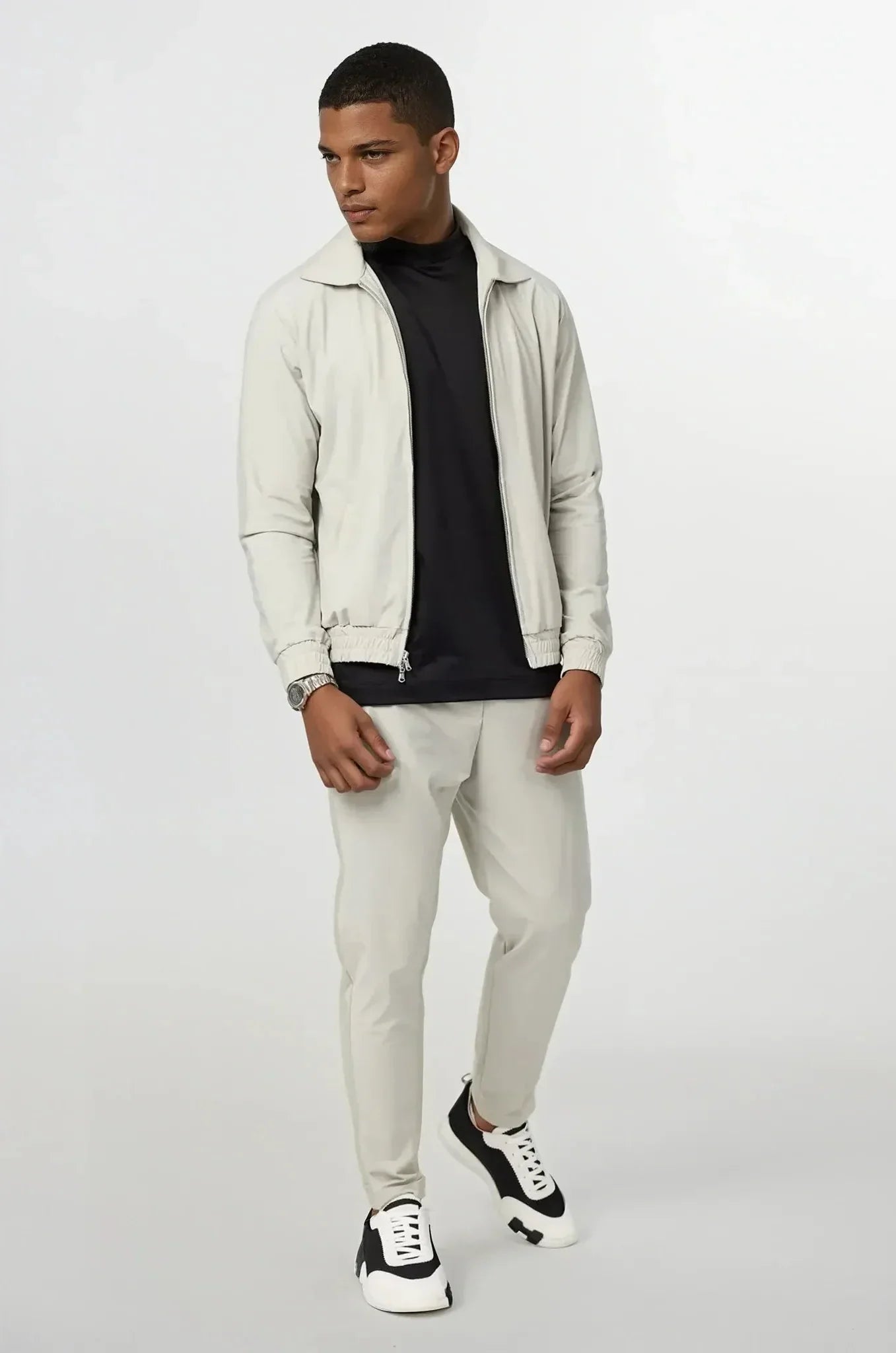 Zip-Up Tracksuit with Fold-Down Collar