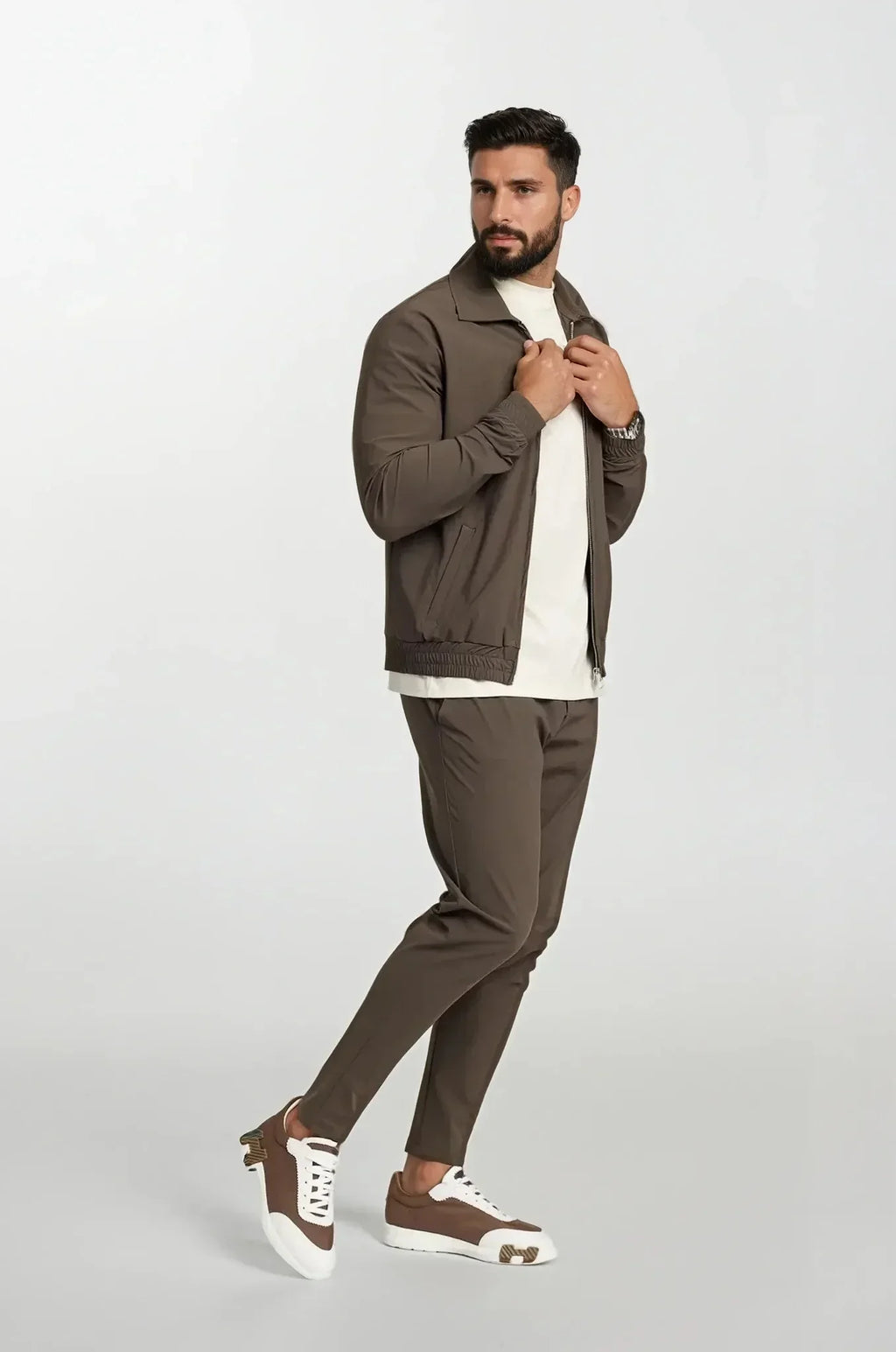 Zip-Up Tracksuit with Fold-Down Collar
