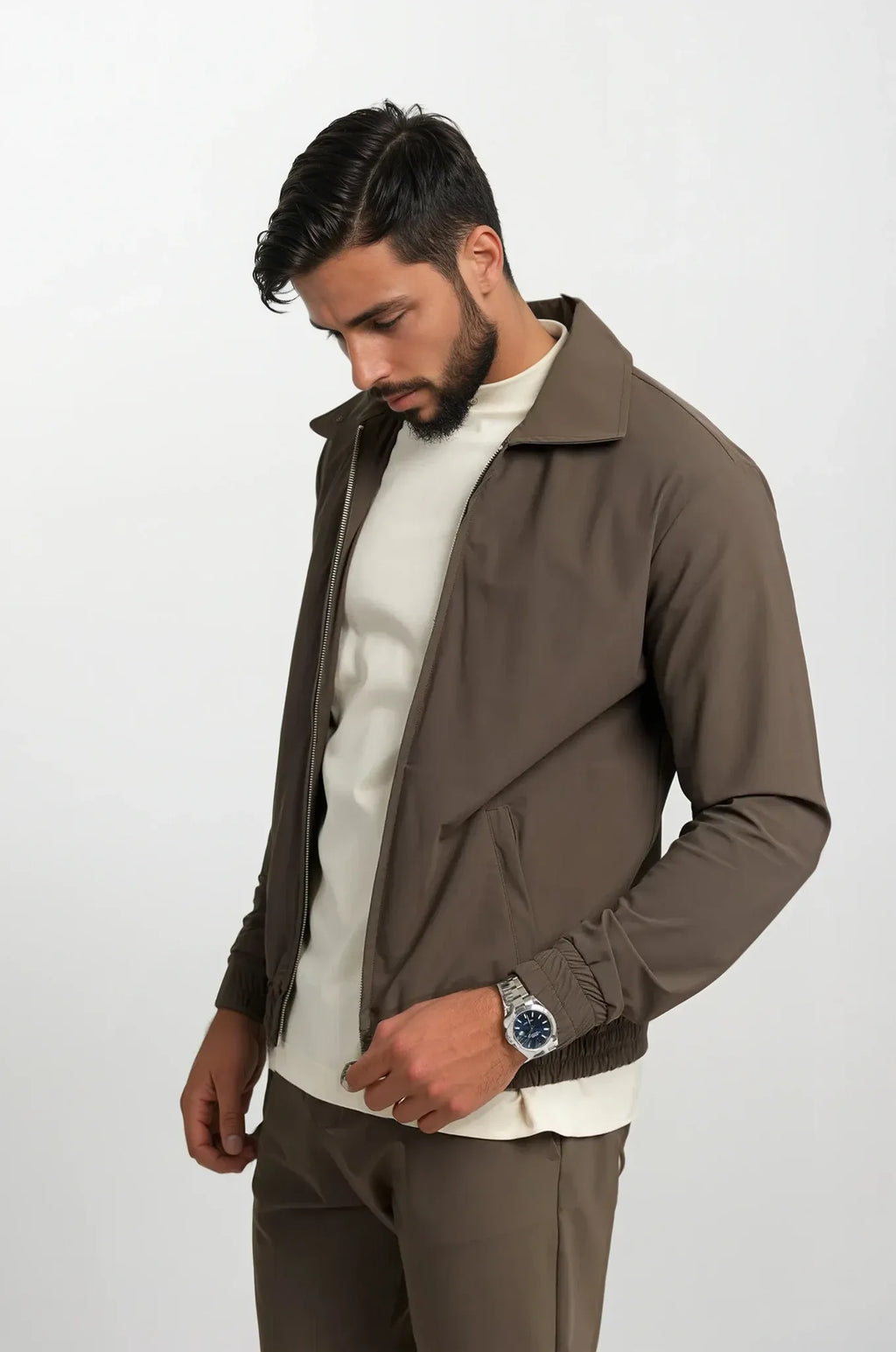 Zip-Up Tracksuit with Fold-Down Collar