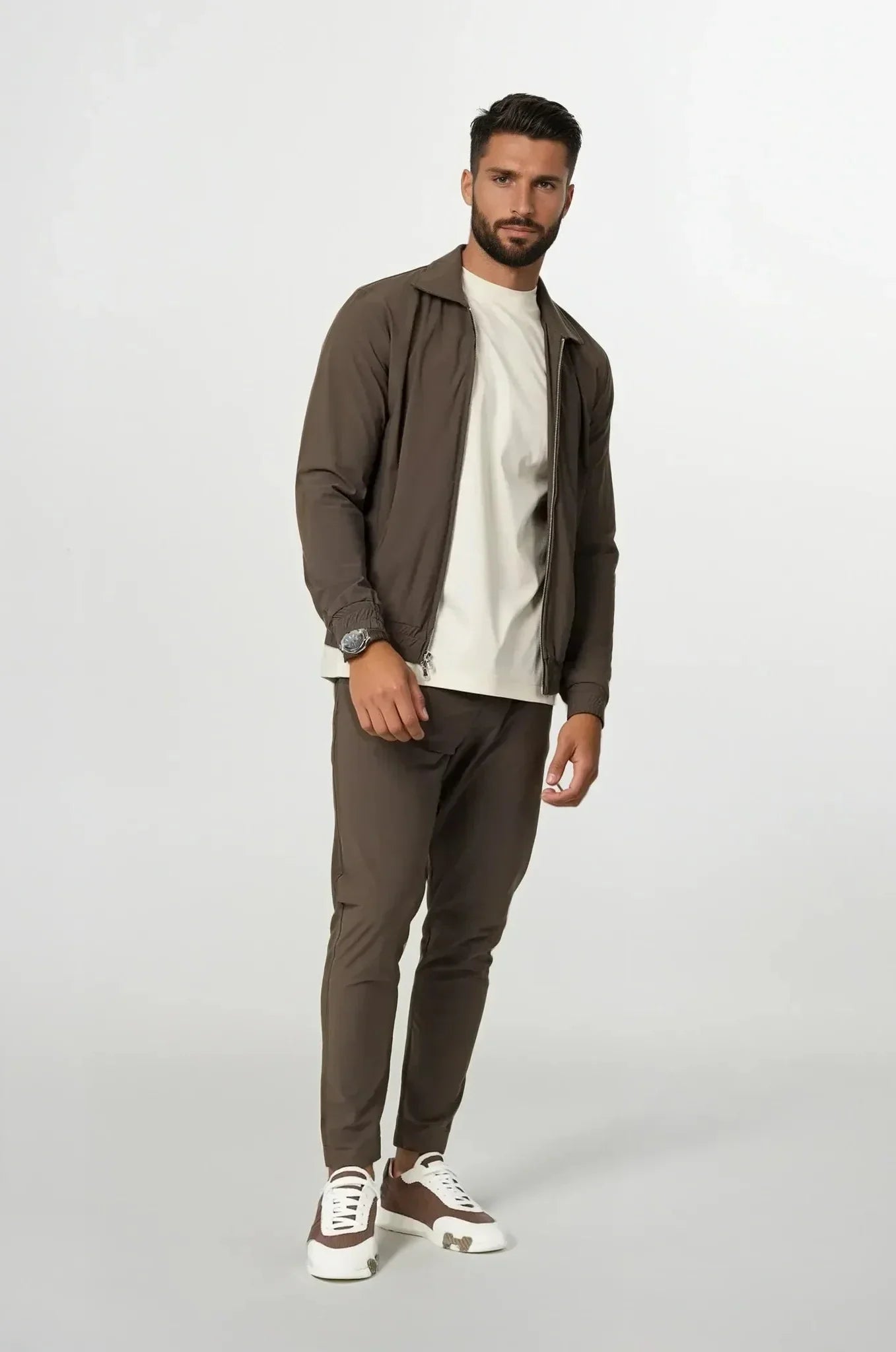 Zip-Up Tracksuit with Fold-Down Collar